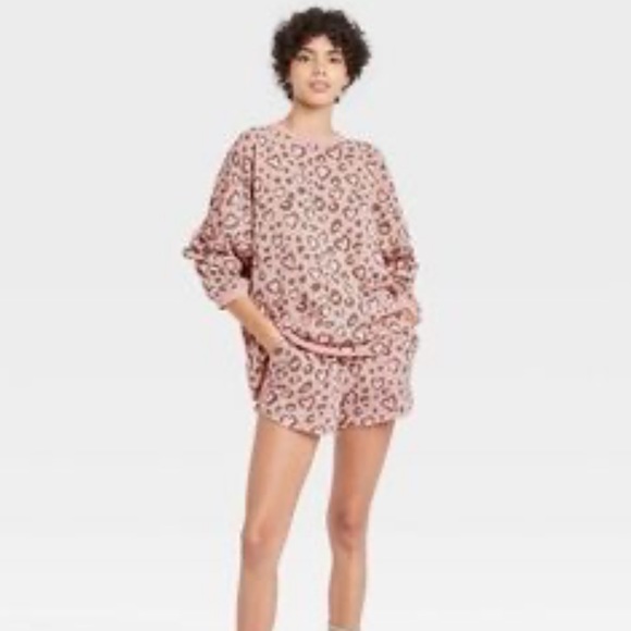Mighty Fine Sweatshirt Sleep Set Pink with Heart Leopard Print Size XS - Picture 2 of 7